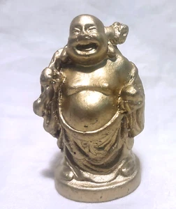 Desktop Small 2" Gold Resin Buddha Statue Fat Happy Laughing Buddha Travel - Picture 1 of 4