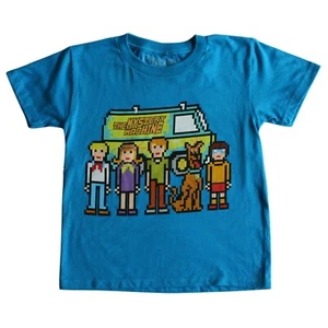 Scooby Doo Pixel Teal Blue Big Boy's T- Shirt - NWT - Picture 1 of 2