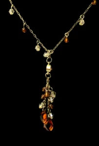 Signed 2028 by 1928 Gold tone chain Station crystal y-drop 14.5-17.5" necklace - Picture 1 of 10