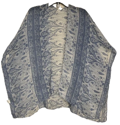 Momentum Open Front Swim Suit Cover Up Square Tunic Sheer Blue Floral One Size - Image 1 of 4