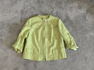 Akris Punto Womens Jacket Sz 12 Zip Linen Lime Green Career Colorful Pocket EUC - Picture 1 of 12