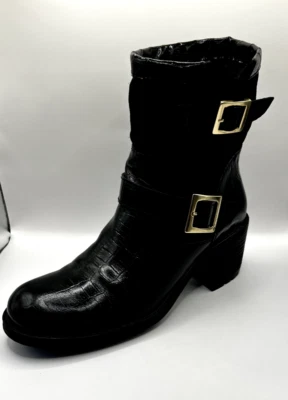 COSMOPARIS Mujer Talla 9.5 Negro Charol/Gamuza Botines Hebilla Dorada Foto 1 de 4