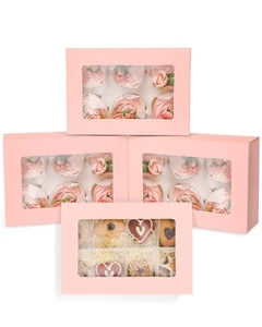 Pink Auto-pop up 6 Cupcake Boxes with Window 30 Packs Cupcake Box 9"x6.1"x3.3... - Picture 1 of 6