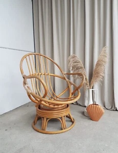 Vtg Mid Century Wicker Swivel Satellite Egg Chair Retro Italian Style R368 - Picture 1 of 12