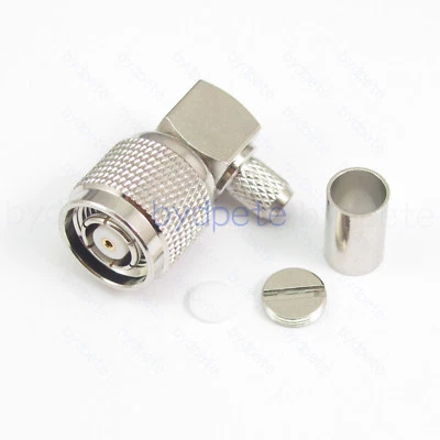 RP-TNC male right angle 90 Deg connector crimp for RF LMR240 Coax Low Loss cable - Image 1 of 4
