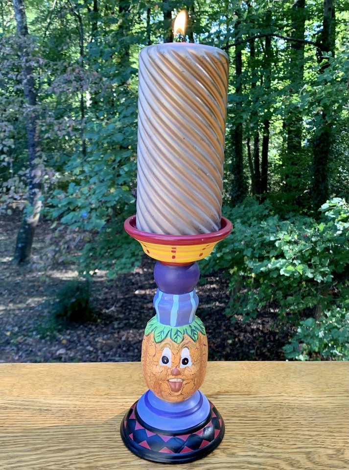 VTG Whimsical Pumpkin 8” Halloween JACK O LANTERN Pedestal Pillar Candle Holder - Image 1 of 4