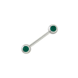 Surgical Steel Straight Barbell with Green Jeweled Ends
