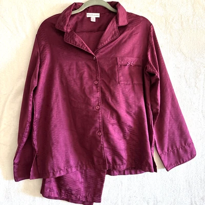 Juego de pijama Miss Elaine talla M 2 piezas satinado sedoso borgoña lunares de colección Foto 1 de 4