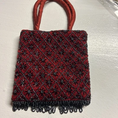 Velvet handbag beads theater Abendtasche Theatertasche 70s Vintage bag purse - Image 1 of 4