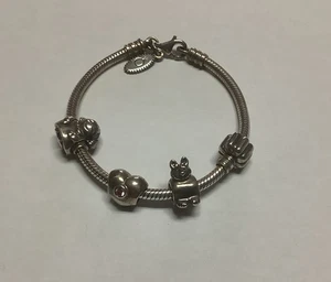 Pandora Sterling Silver 925 Charm Bracelet Lobster Clasp & 3 Charms, 1 Spacer - Picture 1 of 10