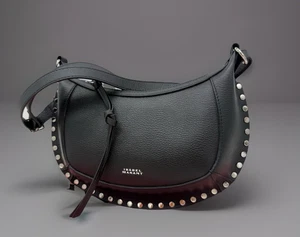 Echte neu mit Etikett $ 995 Isabel Marant Oskan Moon genarbtes Leder Schultertasche in Schwarz - Bild 1 von 22