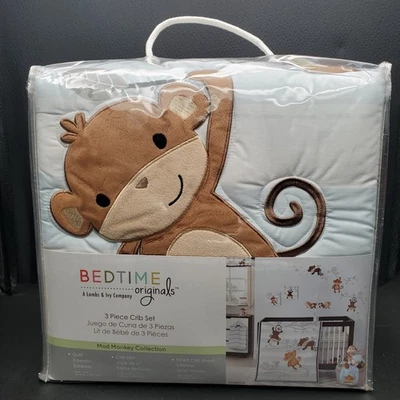 Juego de ropa de cama de cuna de bebé de 3 piezas Lambs & Ivy cosquillas mono selva NUEVO Foto 1 de 4