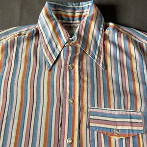 Vintage Marlboro Button Shirt Mens Medium Multicolor Stripe Short Sleeve 70s - Picture 1 of 9