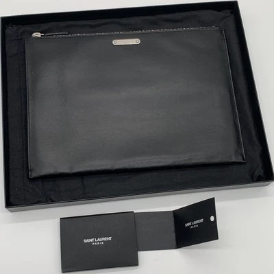 SAINT LAURENT Saint Laurent Clutch Bag Leather Black With Box And Dust Bag - Image 1 of 4