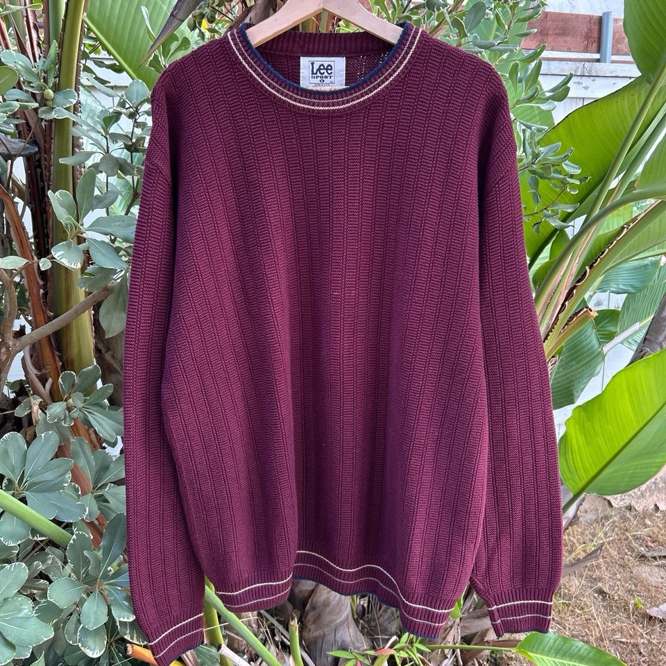 Vintage 90s Lee Sport USA Knit Sweater Maroon Burgundy Red L - Image 1 of 4