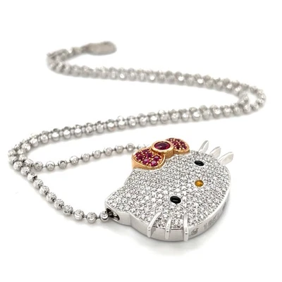 Kimora Lee Simons 18k WG 1.30ct Diamond & 0.65ct Ruby Hello Kitty Necklace 17.5" - Image 1 of 4