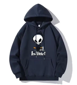 Felpa con cappuccio skateboard stampa logo cieco pullover casual uomo 2XL blu navy 🛹 - Foto 1 di 2