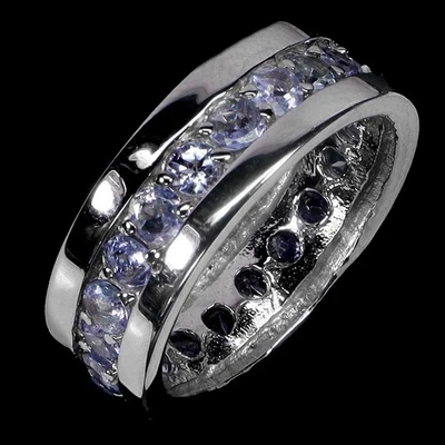 Anillo de plata de ley 925 redondo tanzanita 3 mm piedras preciosas naturales joyería tamaño 7 Foto 1 de 4