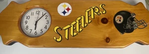 Pittsburgh Steelers Logo Large Wooden Clock 36”x11”x3” Handmade Etched Painted - Picture 1 of 13