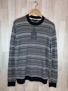 Ted Baker Men Cotton Cashmere Blend Black & White Stripe Crew Jumper Sz 2 Small - Picture 1 of 8