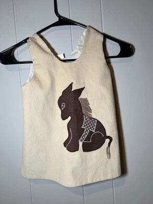 Vestido Nell Dew Hecho a Mano Moda Vintage Bebé Niña Pana Talla 4T Diseño Burro Foto 1 de 4