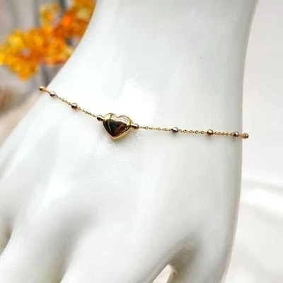 Brazalete Estación Oro Amarillo 18K Corazón Cuentas Adjunto NUEVO Talla 7" Tricolor 750 Foto 1 de 4
