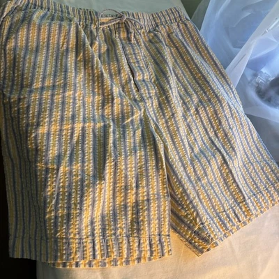 Морская Sleepwear мужской размер L шорты в желтый синий и белый Seersucker карман - Изображение 1 из 4