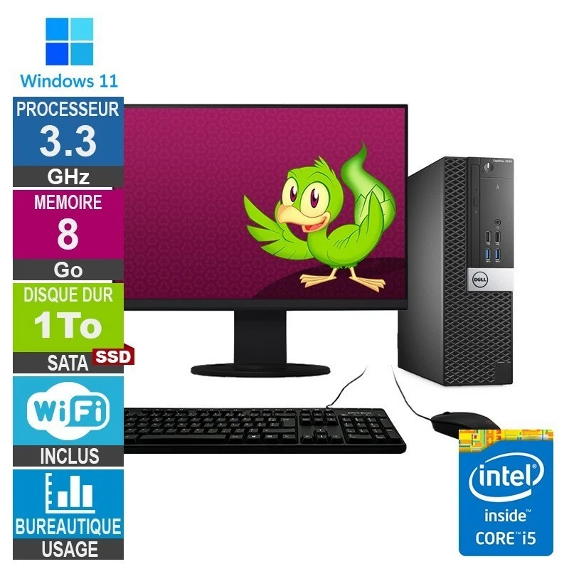 Dell 3040 SFF i5-6400 3.30GHz 8Go/1To SSD Wifi W11 + Ecran 24 - Image 1 of 1