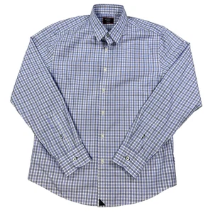 Mens Untuckit Long Sleeve Button Up Shirt Slim Fit Plaid Blue Med Wrinkle Free - Picture 1 of 5