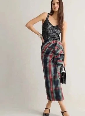 180 NWT J. CREW  Collection STEWART TARTAN PLAID RUFFLE MAXI MIDI SKIRT 2 $379 - Image 1 of 4