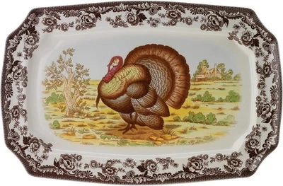 Spode Woodland Turkey Rectangular 1.8" H x 17.5" L x 11.5" W, Brown/White  - Image 1 of 4