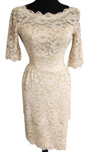 Women's size 4 vintage cream lace cocktail dress with 3/4 sleeves - Picture 1 of 5