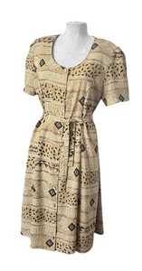 Fior Melbourne Vintage Dress Tribal Pattern Shoulder Pads Belt Size M-L - Picture 1 of 11