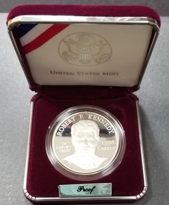 1998 S Robert F Kennedy Proof Silver Dollar Commemorative Coin Box and COA - Picture 1 of 6
