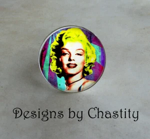 Marilyn Monroe Pop Art Ring Silber Mixed Media Künstlerisch Vintage Altered Art Charm - Bild 1 von 2