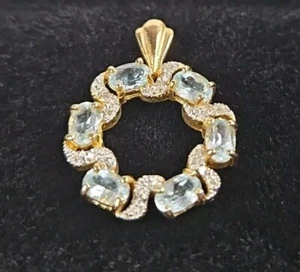 Blautopas Sterling/Vermeil Kranz Kreis Anhänger gemarkt 925 Vermeil/vergoldet - Bild 1 von 5