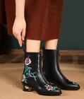 Women Ethnic Embriodered Chic Heel Pump Ankle Boots Back Zipper Fahsion Boots