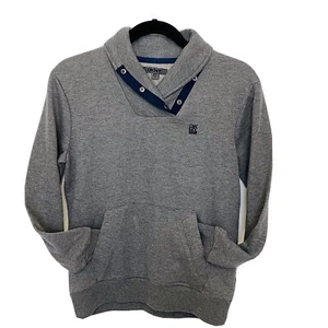 DKNY 89 Boys Sweatshirt Size Medium Gray Navy Blue Shawl Collar Pullover School - Picture 1 of 5