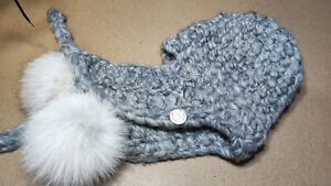 Mischa Lampert 100% Wool Womens Gray Beanie Trapper Hat One Size Hand Spun