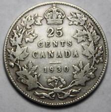 Canada 1930 Silver 25 Cents, Old Date KGV (20d)