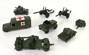 8 Dinky Military Toys | Ambulance - Scout Car - Cannons - Anti Aircraft-Trailer - Picture 1 of 21