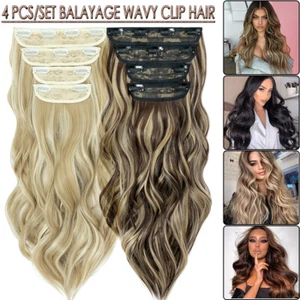Thick Double Weft Clip In Real As Human Hair Extensions Full Head Highlight US - Picture 1 of 43