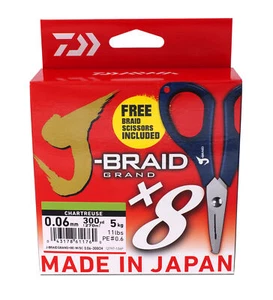 DAIWA J-Braid Grand X8, 270m, chartreuse, Geflochtene Angelschnur, gratis Schere - Bild 1 von 10