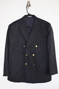 BLACK JOS. A. BANK 100% WOOL DOUBLE-BREASTED GOLD METAL BUTTON BLAZER JACKET 44S
