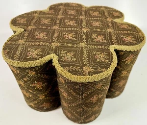 Vintage Handmade Upcycled Reclaimed Tin Cans Brown Fabric Flower 13" Footstool - Picture 1 of 8