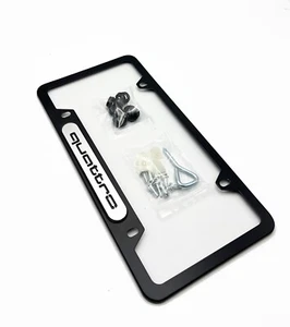 Audi Quattro License Plate Frame with hardware ( Matte Black )( METAL LOGO) - Picture 1 of 3