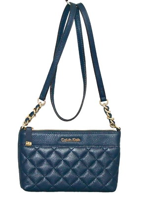 CALVIN KLEIN синий бриллиант выстеганная кожа через плечо качели часть цепочка ремень - Изображение 1 из 4