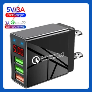 3 Port USB Fast Quick Charge QC 3.0 Wall Charger Power Adapter US Plug Black - Picture 1 of 11