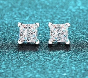 1ct Princess Cut Earrings Diamond Test Pass Lab-Created VVS1/D/Excellent - Picture 1 of 6