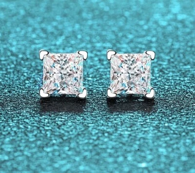 1ct Princess Cut Earrings Diamond Test Pass Lab-Created VVS1/D/Excellent - Image 1 of 4